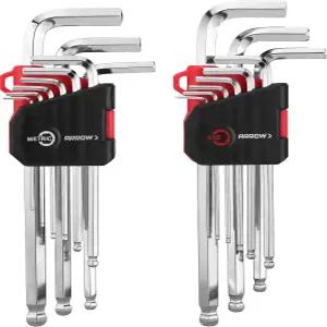 ARROW 18PCS 앨런 렌치 세트 볼 엔드 SAE 및 미터법 육각 키 모따기 가장자리가 있는 CrV 스틸 에칭 크기