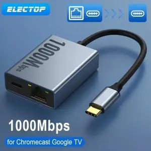ELECTOP 1000Mbps USB C to 이더넷 어댑터 크롬캐스트 구글 TV용 타입-C RJ45 네트워크 카드 노트북