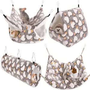 4피스 작은 애완동물 케이지 액세서리 해먹 침낭 터널 및 침대 은신처 햄스터 페럿 다람쥐 토끼를 위한