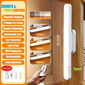 원격 제어 LED 책상 램프 자석 부착 야간등 USB 충전식 테이블 3색 독서등 캐비닛 옷장용