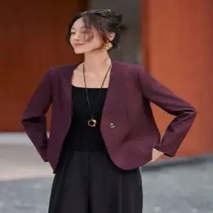 EAMT 여성 캐주얼 코트 정장 상의 쇼트 노카라 봄가을 커리어 자켓 EUNG3