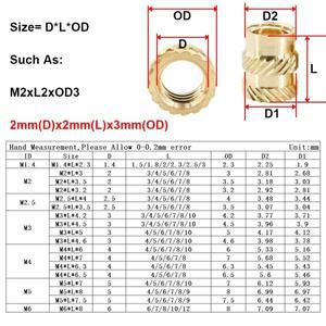 100Pcs 열 황동 삽입 너트 M2 M2.5 M3 M4 M5 M6 M8 이중 널링 핫멜트 스레드 3d 인쇄 플라스틱 케이스