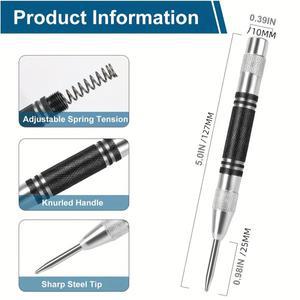 2Pcs 헤비 듀티 자동 센터 펀치, 5'' 프리미엄 스틸 스프링 장착 홀 조정 가능한 임팩트 마크