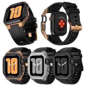 호환   워치 밴드용 럭셔리 금속 케이스 개조 키트 견고한 베젤 실리콘 스트랩 아이워치 9 8 7 6 5 SE MOD