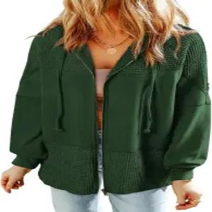 여성용 도코투 와플 니트 후드티 집업 재킷 2025 드로스트링 가을 캐주얼