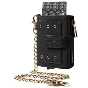 체인으로 보호되는 벌킷 남성 지갑 RFID, 팝업 신용카드 이젝터 케이스, ID 창, 동전용 지퍼 포켓 및 지폐/은행권 수납공간, 매트 블랙