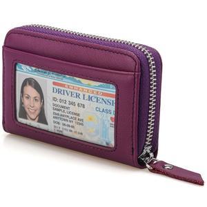 여성용 지갑, 신분증 창이 있는 슬림 RFID 차단 신용카드 홀더, 코인 포켓이 더블 지퍼 컴팩트 지갑