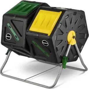 Miracle-Gro 듀얼 챔버 퇴비 텀블러 - 2개의 슬라이딩 도어가 있는 간편한 회전식 튼튼한 야외 쓰레기통