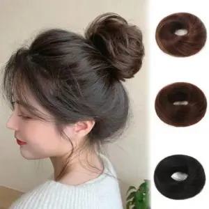 여성 외출 똥머리 올림머리 패션 페이크 인모 머리끈 머리삔 실핀 세트 실핀셋트 검정실핀