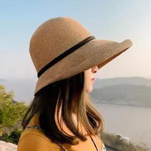 여성 베이지 리본끈 야외활동 밀짚 썬캡 HAT70