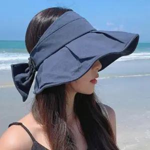 여성 햇빛 차단 가리개 리본 썬캡 선캡 모자 네이비 자외선 여성썬캡 여성창 여자썬캡