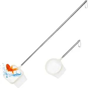 수족관 어망 수조용 2팩 흰색 3인치 파인 메시 새우망 확장 가능한 스테인리스 스틸 손잡이 새우 베타스