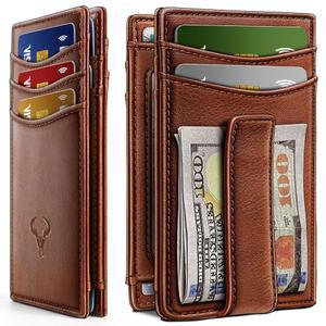 불리언트 마그네틱 클로저 슬림 지갑-진짜 가죽 앞주머니 지갑, RFID 차단, 12장의 카드와 머니 클립 보관