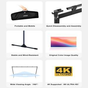 JMGO 100인치 프로젝터 스크린, 가정 및 야외용 휴대용 빠른 설치 눈부심 방지 스탠드, 접이식, 4K 지원