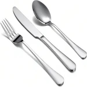 3피스 스테인리스 스틸 식기 세트 내구성이 뛰어난 모던 실버웨어 녹슬음 및 부식 방지 인체공학적 그립이