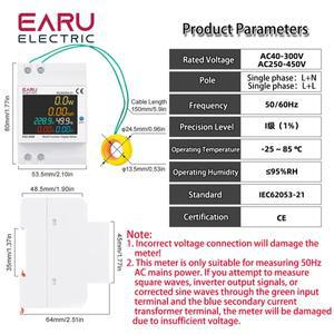 D52-2066 에너지 미터 DIN 레일 전력 사용량 모니터 AC 40-300V 100A 볼트미터 암페어미터 와트 KWH 주파