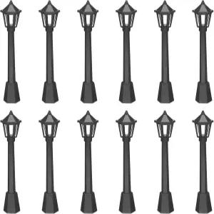 12개 블랙 미니 미니어처 스트리트 라이트 모델 외부용 철도 열차 기둥 램프 폴 요정 정원 조명 액세서리