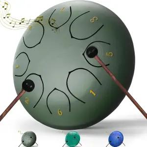 야외 정원용 레인 드럼 6인치 8노트 스틸 텅 차크라 방수 명상 선물용 악기 가방 악보 망치(녹색)