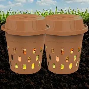 정원 침대용 HCGADON 2팩 인그라운드 퇴비통 빠른 퇴비화를 위한 8L 벌레 퇴비 농장 폭기가 포함된 키트