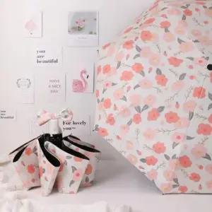 [패션] 코랄 꽃무늬 3단 자동 양우산 양산 우산 겸용 휴대용 여름 장마대비