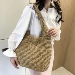 [패션] 네추럴 여성 지퍼 왕골 가벼운 데일리 코디 가방 지퍼 쉬운클로징 연베이지 진베이지