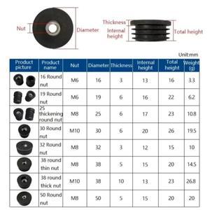 2개/세트 M6 M8 M10 원형 너트 홀 플러그 블랙 플라스틱 파이프 조절 가능한 나사 발패드 가구 다리 커버