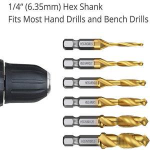 1/6Pcs 탭 드릴 비트 세트 육각 섕크 티타늄 도금 HSS 나사 스레드 기계 복합 M3 M4 M5 M6 M8 M10 핸드 툴