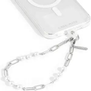 비즈 실버 펄이 달린 케이스메이트 폰 참 탈부착 가능한 방지 스트랩 핸즈프리 여성용 손목 갤럭시 픽셀