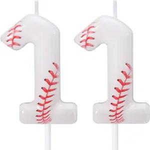 야구 11번째 생일 양초 11개의 숫자 빨간색 및 흰색 케이크 토퍼 스포츠 테마 컵케이크 장식 소년 선수