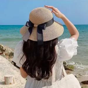 벙거지 밀짚 비치 여름 버킷햇 리본 모자 여성 휴가