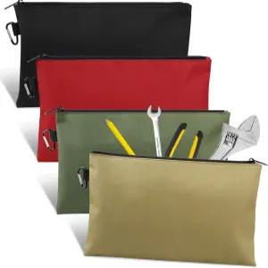 4팩 공구 가방 프리미엄 파우치 지퍼백 지퍼가 달린 12인치 공구용 카라비너가 있는 다용도 보관 문구류