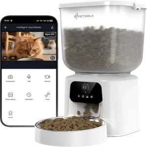 카메라가 장착된 자동 고양이 사료 공급기 5L 타임 양방향 오디오 및 앱 리모컨 건조제 봉투 고양이와