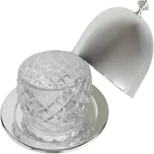 크리스털 유리 인서트와 딥 돔 뚜껑이 있는 브론제로얄 수제 황동 캐비어 서버 5 x6 x5 13x15x13cm 은도금