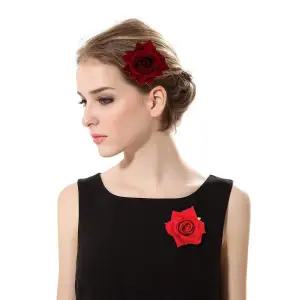 로즈 플라워 헤어 클립 빗 레드 브로치 핀업 플라멩코 댄서 신부 웨딩 패브릭 헤어핀 헤드웨어 바렛