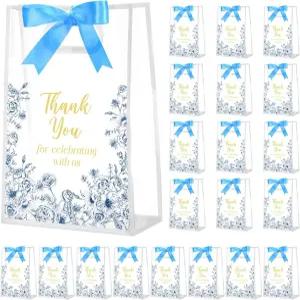 손잡이가 달린 스위트우드 20개 블루 플로럴 클리어 웨딩 선물 가방 n저희와 함께 축하해 주셔서