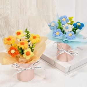 발렌타인데이 미니 부케 인공 장미꽃 수제 크로셰 꽃다발 크리스마스 웨딩 파티 선물 홈 데코