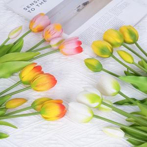 실리콘 튤립 꽃다발 리얼 터치 꽃 장식 인공 홈 거실 웨딩 꽃꽂이