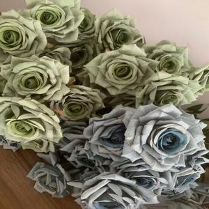 7머리 장미 꽃다발 인공 꽃 안개 블루 세이지 녹색 콩 붙여 넣기 가짜 레트로 거실 장식 결혼식