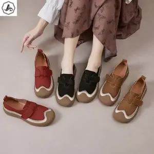 [애슬릿] 여성 슬립온 가죽 벨크로 발편한 단화 캐주얼