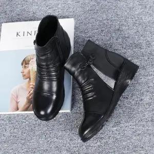 [신상오픈런]반짝이 큐빅 셔링 통굽 소가죽 여성부츠 (28768543)