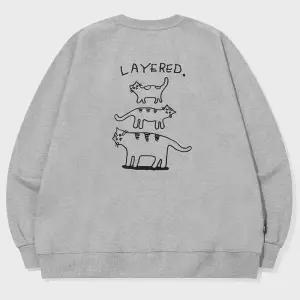 레이어드캣 자수 스웨트셔츠 그레이