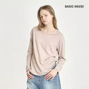 베이직하우스 여성용 찰랑 스판 유넥 오버핏 긴팔 티셔츠