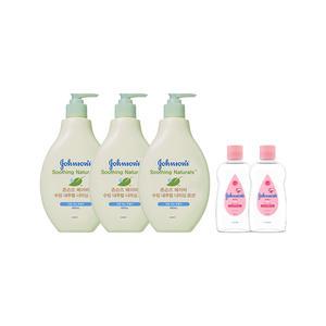 존슨즈 수딩내추럴 로션 400ml, 3개 + 증정(베이비오일 125ml, 2개)