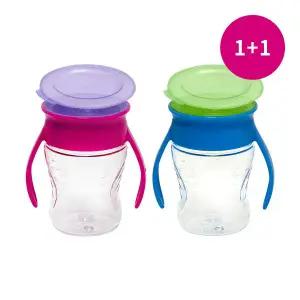 [와우컵]손잡이형  트라이탄 2개세트 207ml (클리어) 흘림방지 자기주도 아기컵 어린이집 (뚜껑포함)