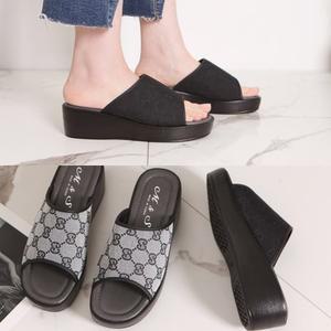 [애슬릿] 패턴 발 편한 통굽 여성 슬리퍼 4.5cm