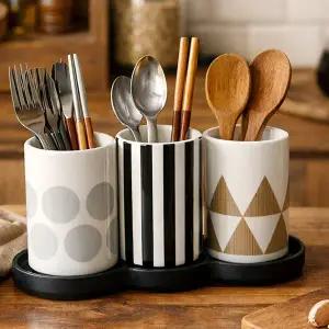 꾸밈 시크릿 도자기 수저통 3P 모던스타일 3구 수저꽂이