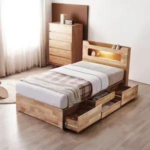 브리더 LED 4단 수납 원목 SS침대+9존독립 매트리스 DF921751