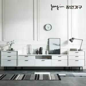 장인가구 루시퍼 화이트 다용도 수납 3000 거실장 세트C