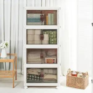 청소앤 360 이동식 폴딩 수납장 3단+1단 이동식바퀴 리빙박스 슬라이딩 정리함