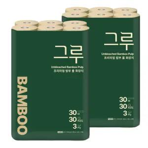 삼정펄프 그루 프리미엄 밤부 화장지 30m 30롤 2팩